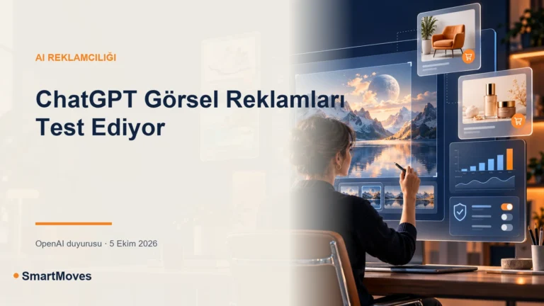 AI görsel üretim ekranından ayrı gösterilen görsel reklamları anlatan kavramsal illüstrasyon