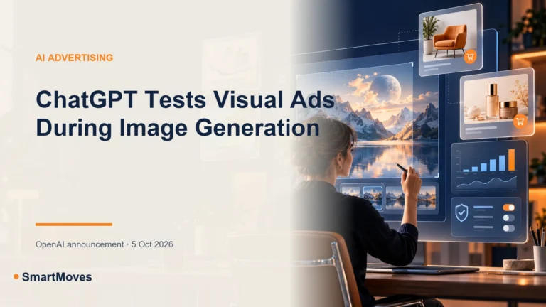 Conceptual illustration of visual ads appearing separately from an AI image-generation canvas